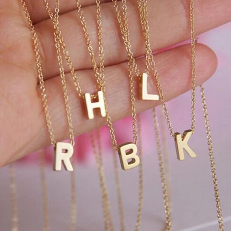Fashion Initial Necklace Gold  Color Cut Letters Single Name Choker Necklace For Women Pendant Jewelry Gift drop shipping