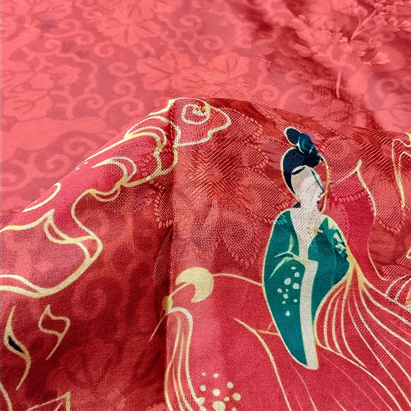 26 м красная пряжа с цветами Роза 100% шелк тутового шелкопряда брюки Чонсам жилет