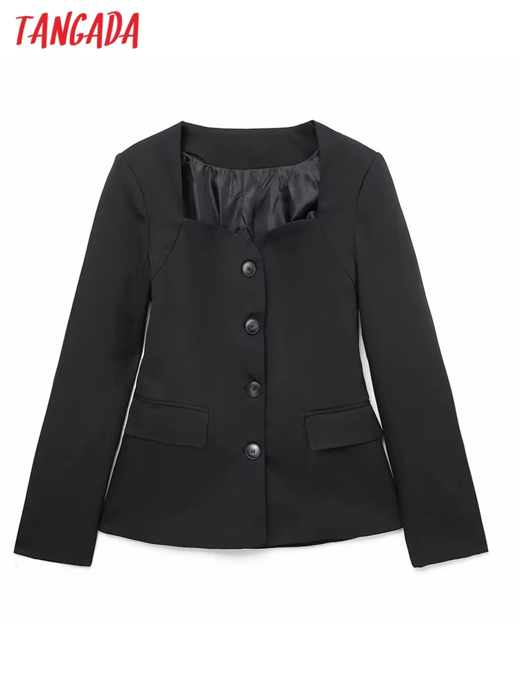 

Tangada Women Heart Collar Suit Blazer Coat Vintage Pocket Female Business Work Blazers 6P65