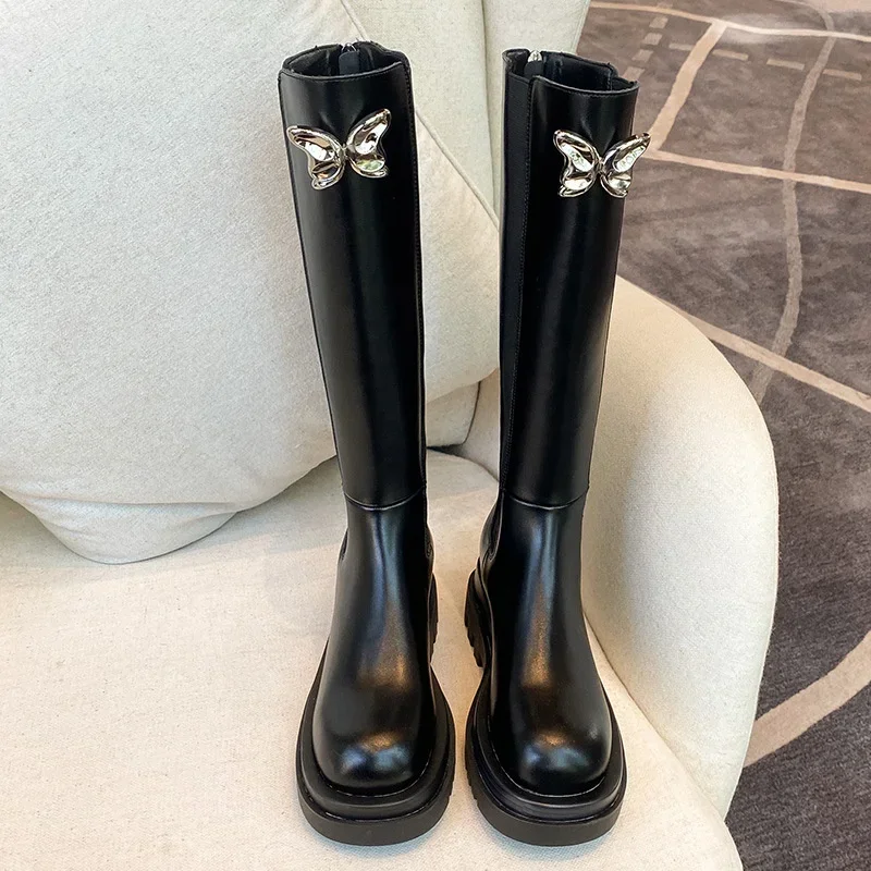 Ботинки женские длинные с круглым носком модные роскошные дизайнерские