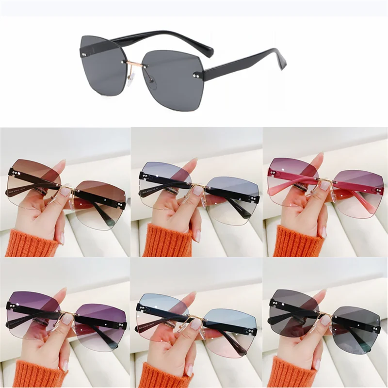 

Очки солнцезащитные женские квадратные без оправы, классические зеркальные модные ретро солнечные очки без оправы с градиентом, в винтажно...