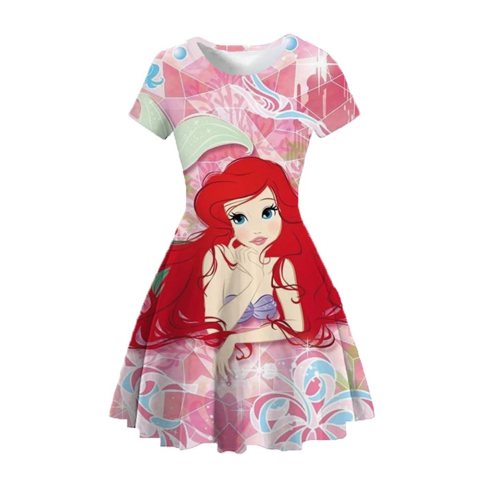 

Cartoon Disney Mermaid Dress Costume Print Girls 2022 New Summer Cute Street Clothes Fashion Short Sleeve Princess Dress
