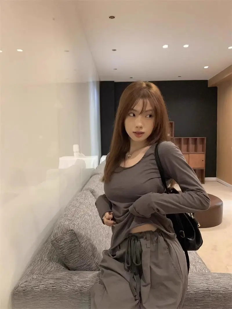 Black Thin Long sleeves Shirt Women Early Autumn Design Sense Unique Chic Simple Slimming Lazy Loose Top