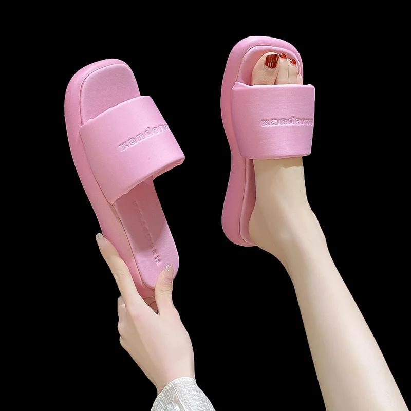 

Женские нескользящие шлепанцы на платформе, повседневные сандалии с открытым носком, большие размеры, лето 2023