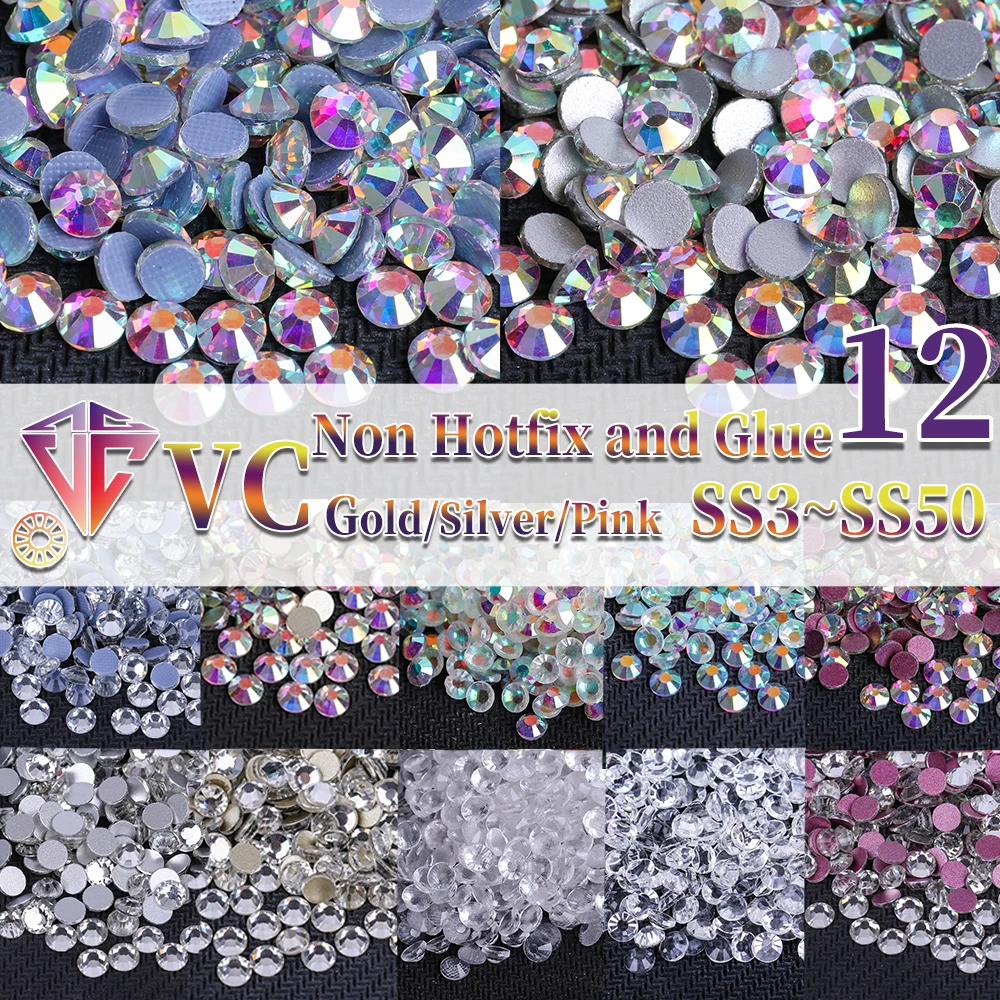 

VC супер блестящий Crystal AB Стразы SS3-SS50 Non Hotfix and Glue FlatBack Strass Garment Nail Art Decoration