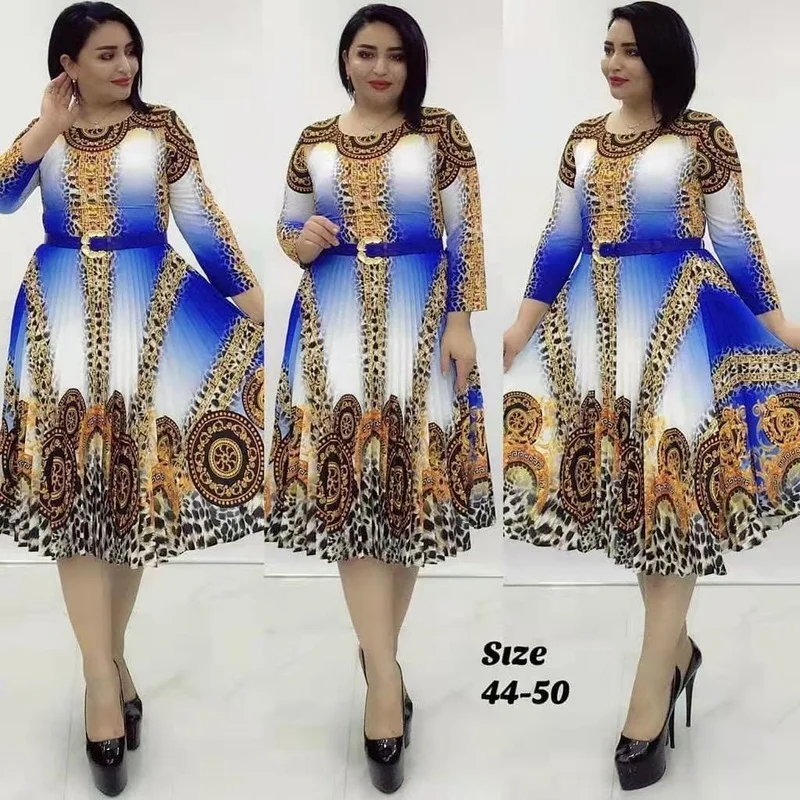 

Print Pleated Dress Summer Clothes African Dresses For Women Club Outfit Dashiki Ankara Evening Party Robe Femme Africa Clothing