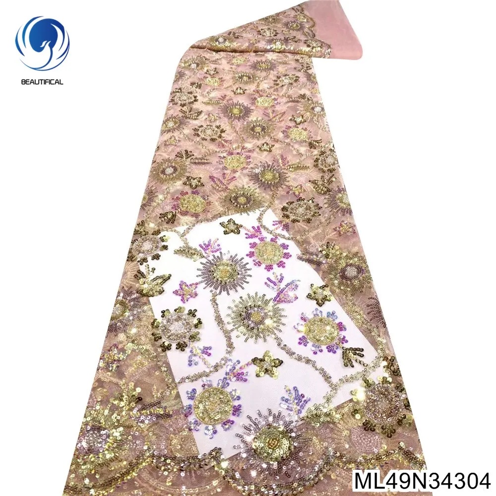 

Французское кружево 2023, роскошное нигерийское Тюлевое платье ручной работы с бусинами, модель ML49N343