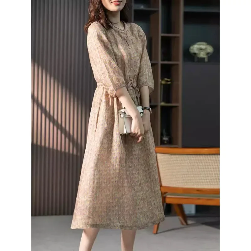 2024 весна-лето новое винтажное облегающее платье средней длины с цветочным