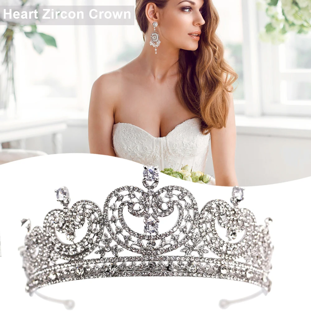 Bling Rhinestone Tiaras and Crowns Shiny Zircon Headbands Heart Shaped Hairbands Princess Diadem Birde Hair Jewelry Accessories