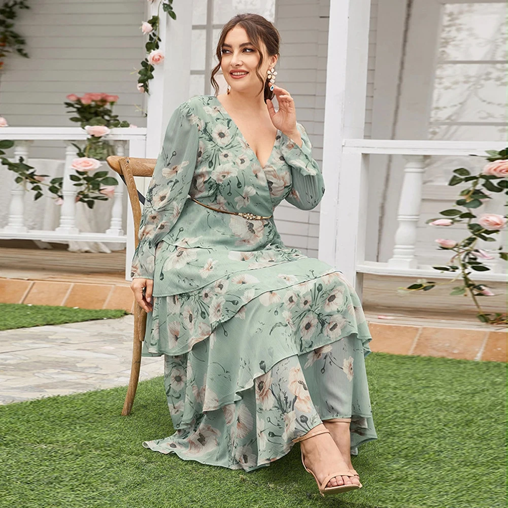 

New Women Large Plus Size Maxi Dresses Casual Elegant Party Evening 2022 Summer Long Sleeve Floral Oversize Festival Clothing