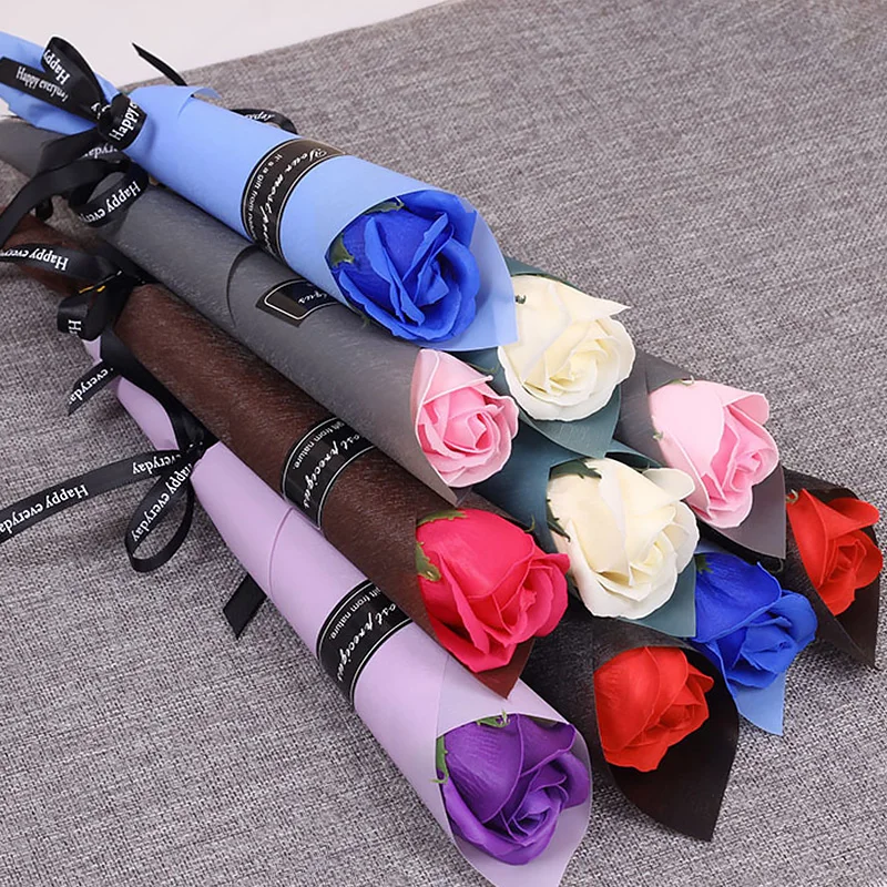 

1/5pcs Soap Flower Single Rose Bouquet Eternal Artificial Flower Scented Bath For Wedding Valentines/Mothers/Teacher's Day Gift