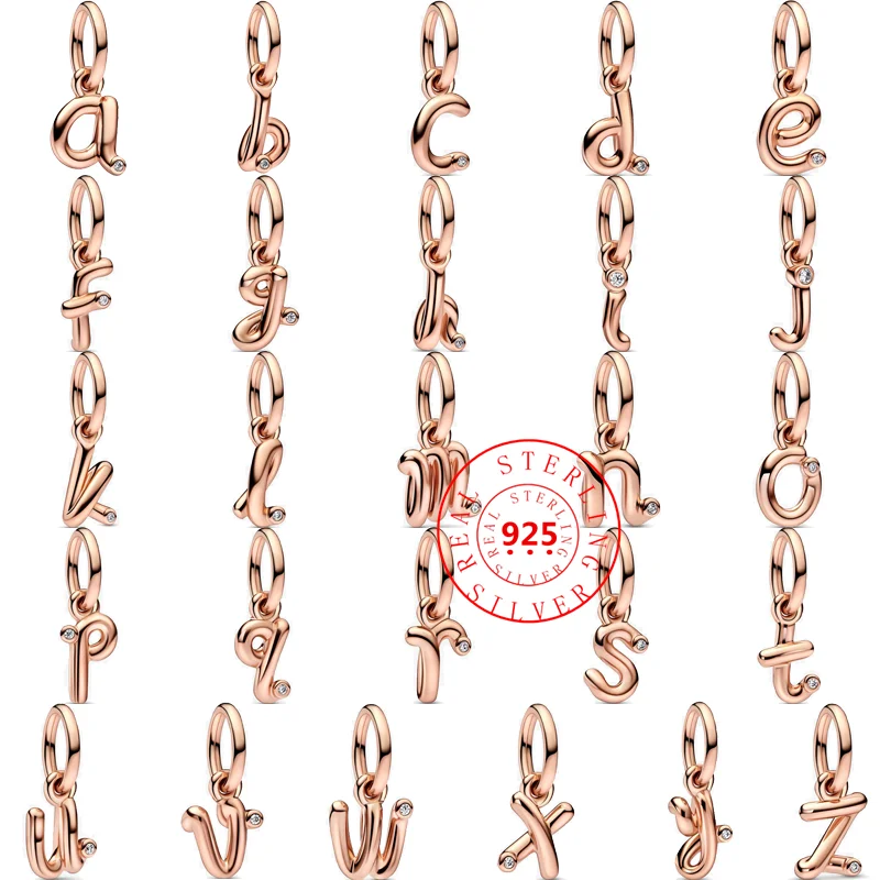 

100% 925 Sterling Silver Letter A-Z 26 Script Alphabet Dangle Charm Beads Fit Original Pandora Bracelet Women DIY Making Jewelry