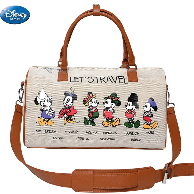 Disney-Bolso de viaje de marca de lujo para mujer, bolsa de lona con dibujos animados de Mickey, bolso de gran capacidad para mamá, Maleta de almacenamiento