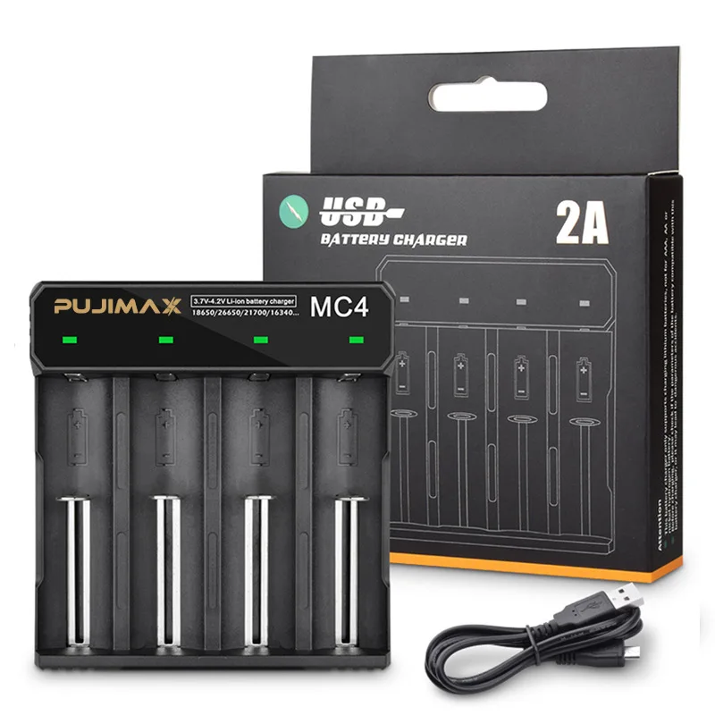 

4 slots 18650 battery charger Li-ion Rechargeable Battery charger USB cable 26650 18350 14500 26500 22650 fast charging