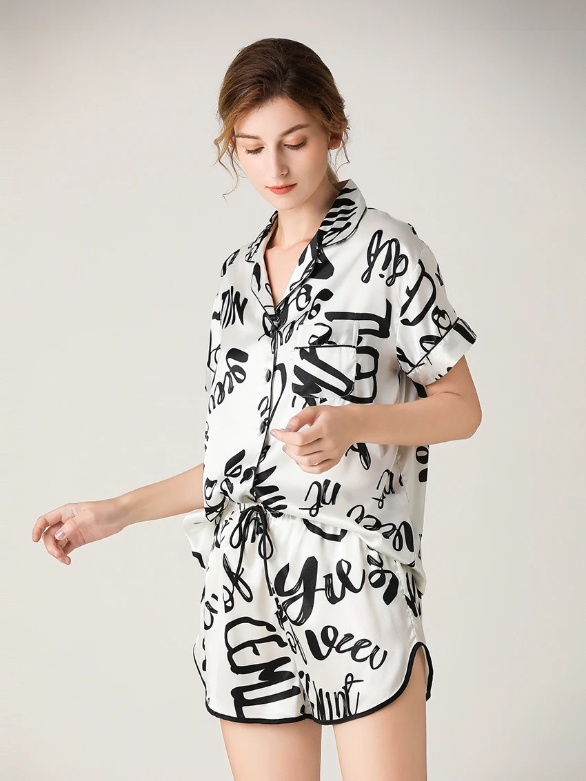 Marthaqiqi Casual Floral Women'S Pajama Set Sexy Turn-Down Collar Sleepwear Short Sleeve Nightie Shorts Loose Women Summer Suits