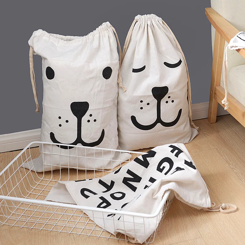 

1pc Cotton Linen Laundry Storage Bag Toy Organizer Foldable Packing Bags Quilt Clothes Luggage Drawstring Sundries Organizers