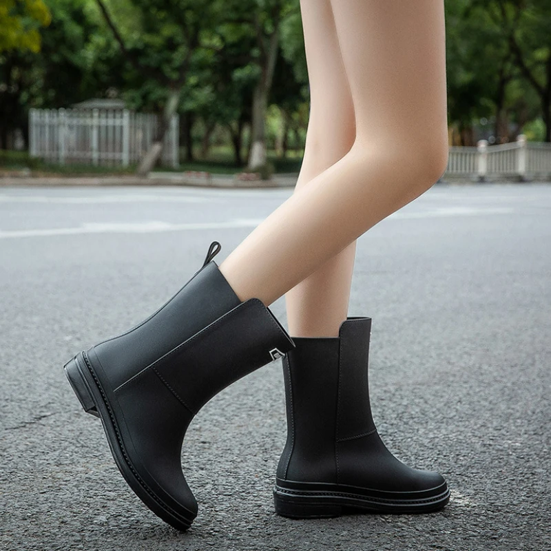 Rubber Shoes for Women Fashion Mid Calf Boots Comfort Waterproof Rain Galoshes Woman Work Garden Gum Boots Offers Free Shipping