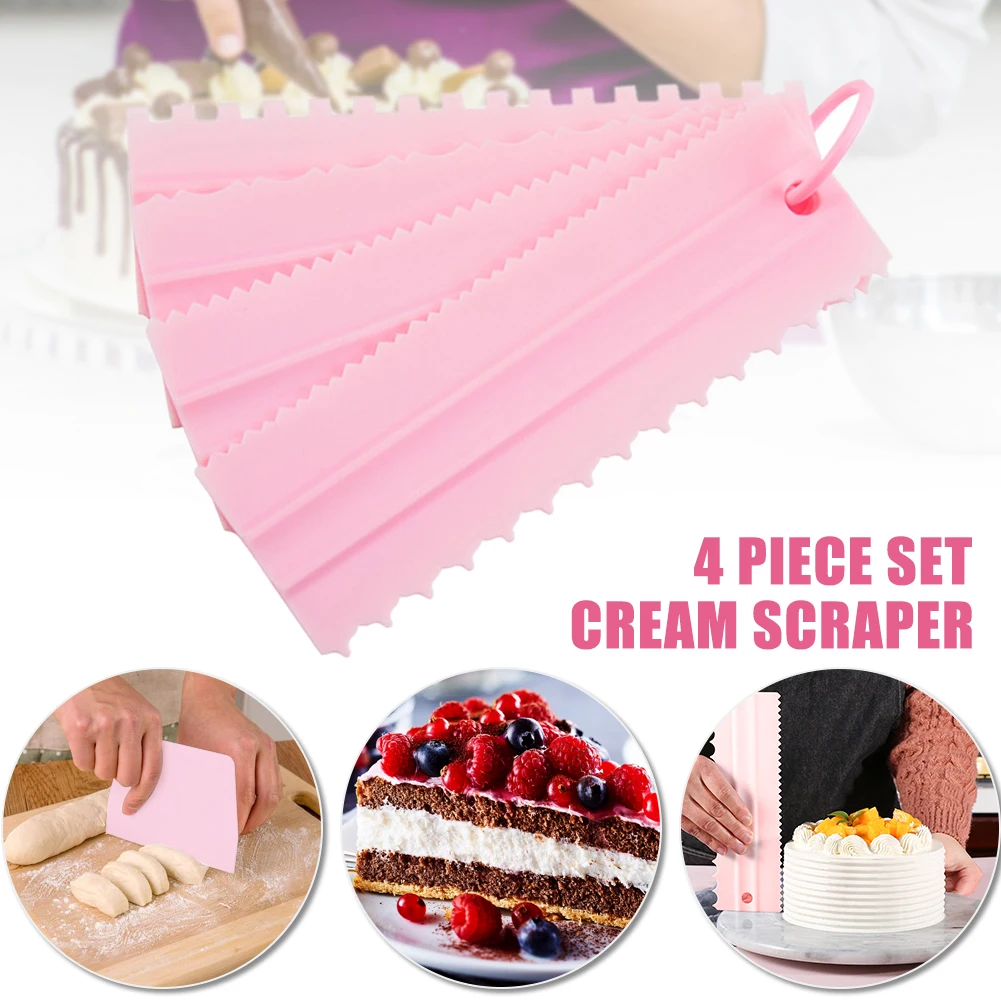 

4 Piece Cake Scraper Smoother Dual-Sided Plastic Comb Buttercream Icing For DIY Cake Decoration Baking Cake Tools Party Supplie