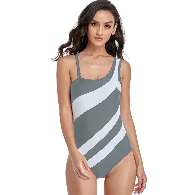 

European And American Color Matching One-Piece Swimsuit One Shoulder Women's Swimsuit