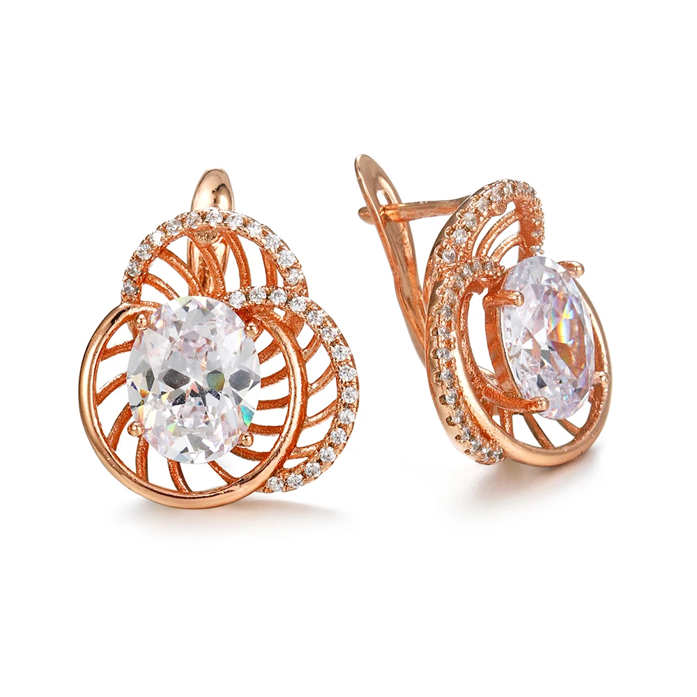 

Hanreshe Summer New 585 Rose Gold Color Stud Earrings Copper Punk Jewelry Accessories Crystal Natural Zircon Earrings Gift