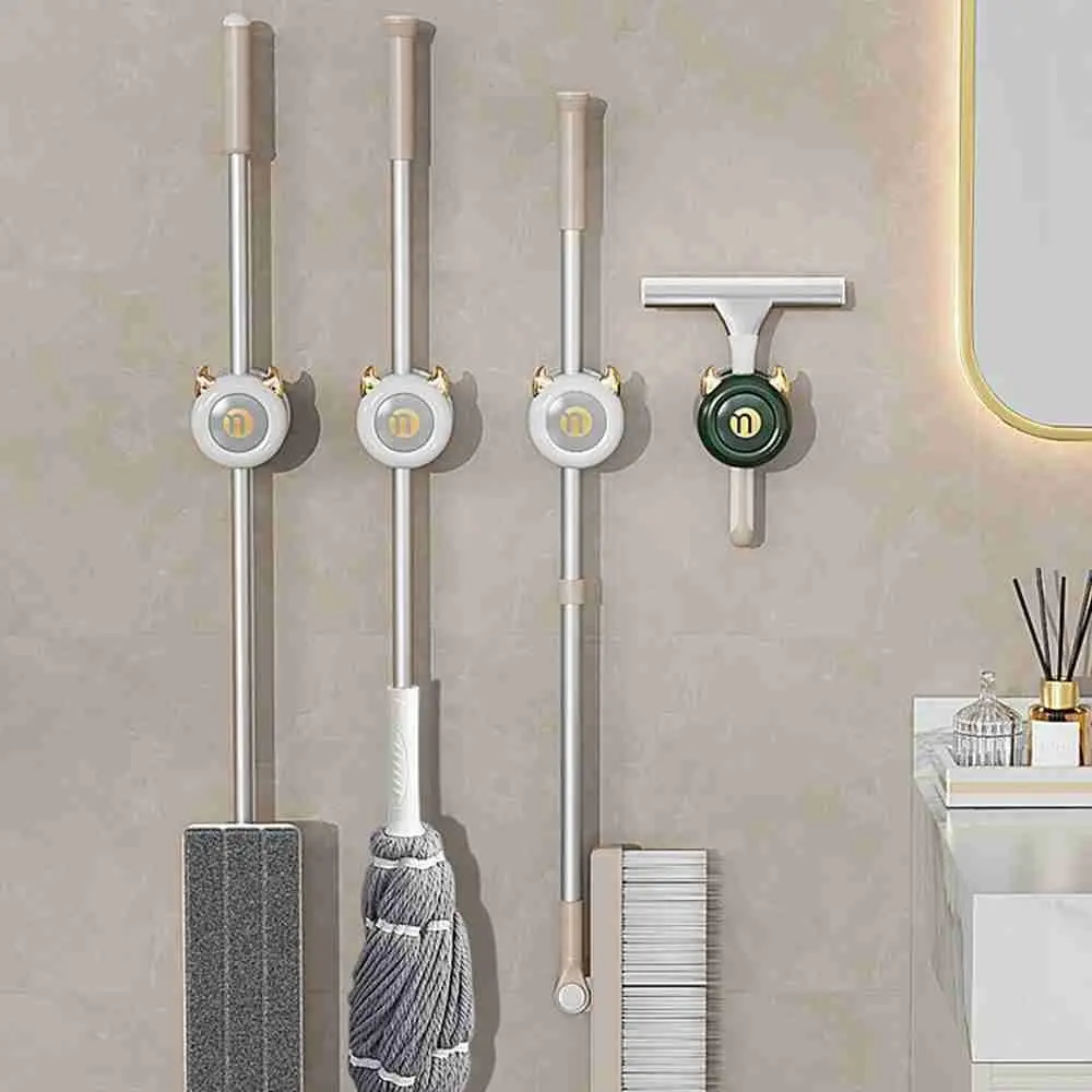 

Bathroom Self Adhesive Palm Shape Kitchen Organizer Broom Hanger Wall Mounted Hooks Mop Clip Mop Holder