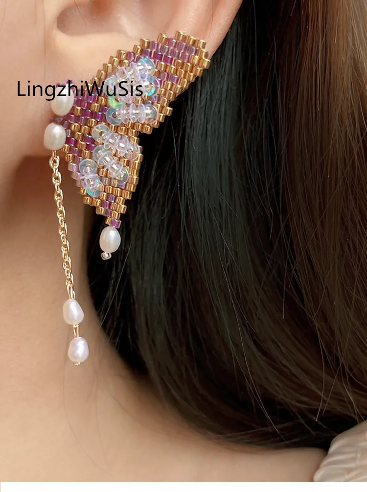 LingzhiWuSis уникальные преувеличенные бусины бабочка жемчуг кисточки серьги 2024