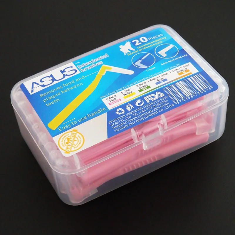 

Ортодонтическая зубная щетка ASUS 20 шт./коркор. L-Type 0,6 мм, щетка для чистки межзубных щеток, очиститель щеток