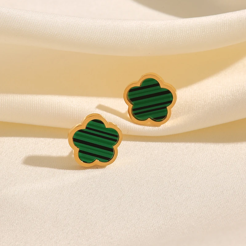 Серьги-гвоздики GANEMLY из нержавеющей стали 316L с зеленым цветком сливы пятилистным