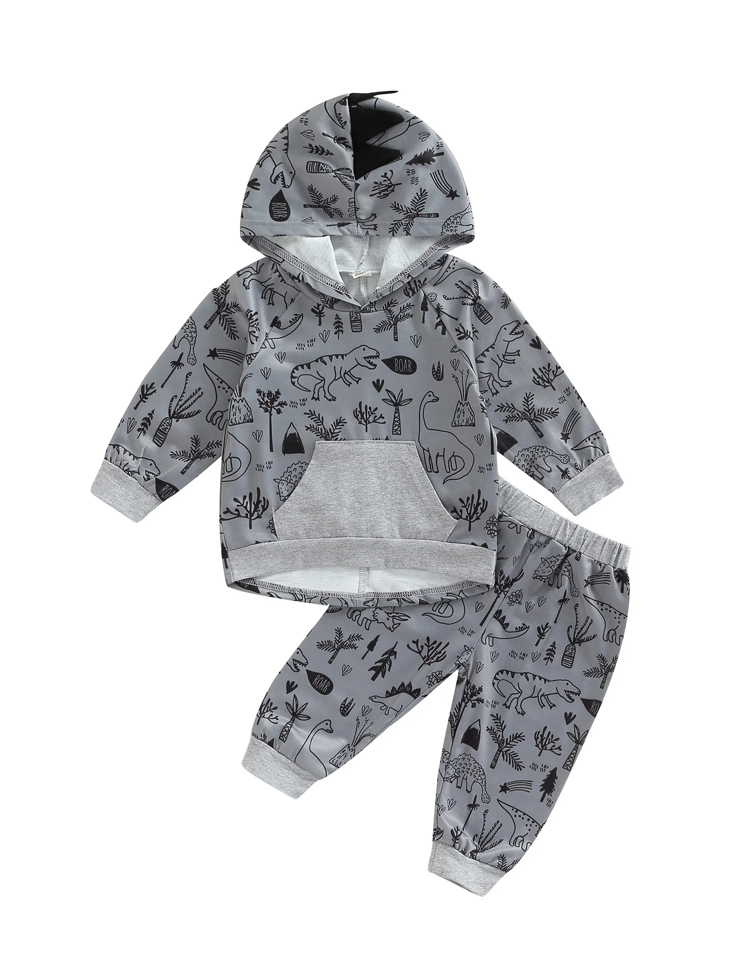 

2Pcs Baby Boys Hoodie Tops Pants Set Dinosaur Print Sweatsuit Clothes Fall Winter Outfits