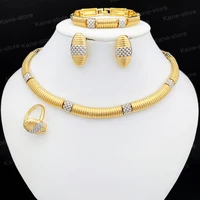 Dubai Jewelry Sets For Women Cuban Style Necklace Earrings Big Bracelet  African Gold Plated Jewelry Of 4