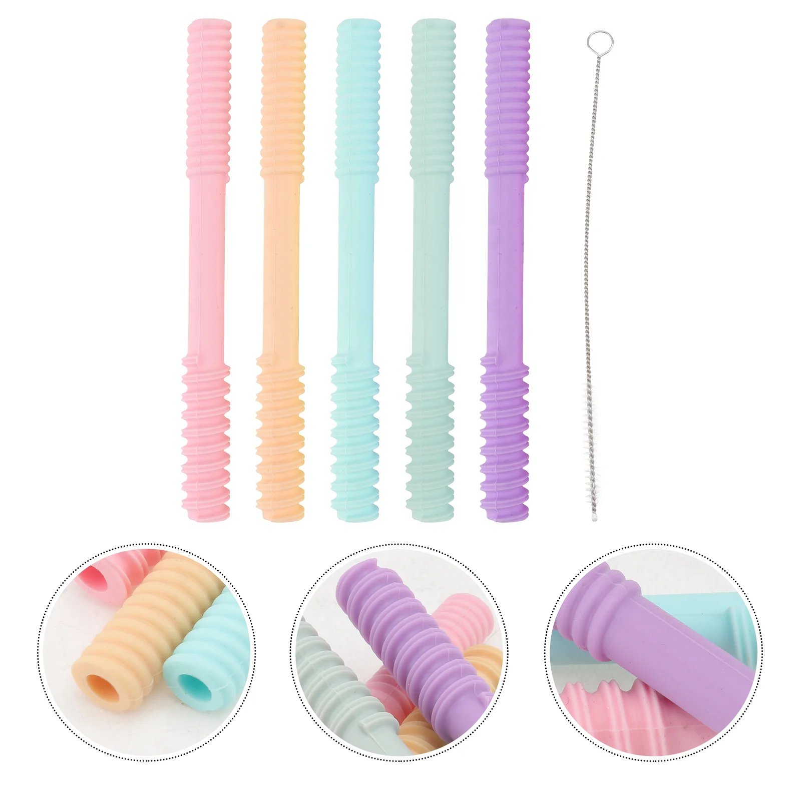 

Silicone Straw Baby Teether Molar Toy Chew Frosted Grinding Hollow Tube Teething