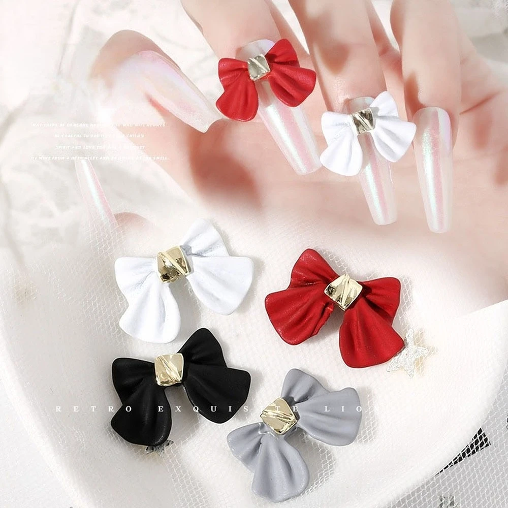 

10pcs/Bag Black and White Nail Art Bowknot Resin 3D Nail Jewelry Three-Dimensional Ribbon Polishing Jewelry DIY Nail Art Design