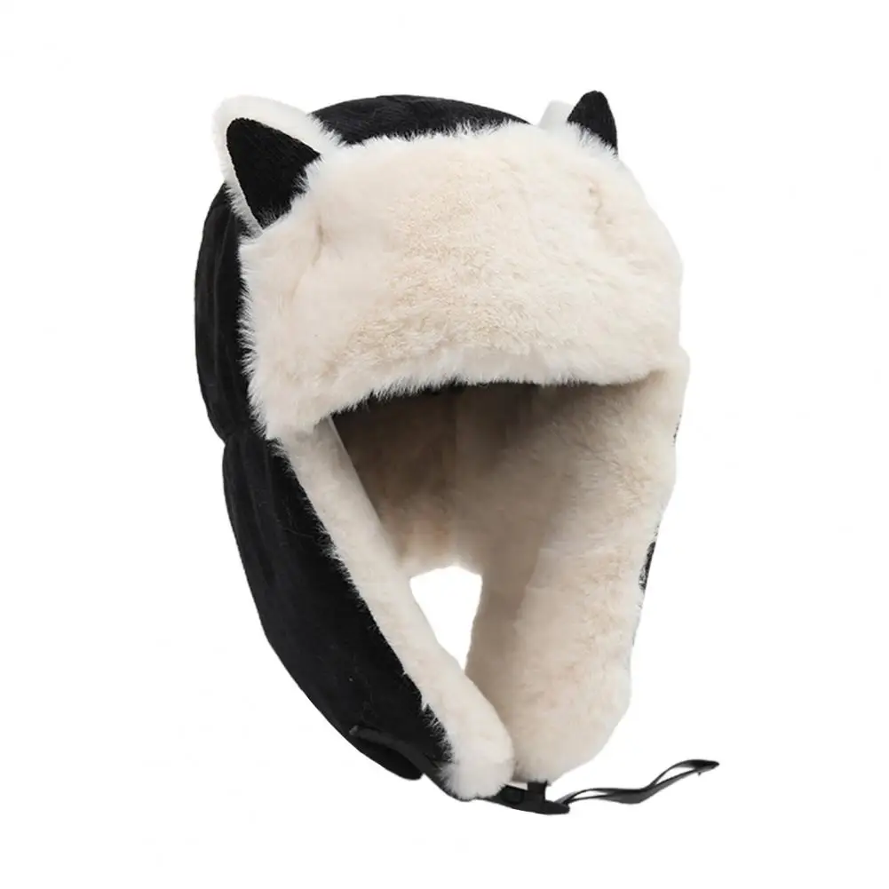 

Warm Ear Flap Cap Cats Ear Decoration Comfortable to Wear Winter Accessories Ladies Windproof Cold-proof Ear Flap Hat