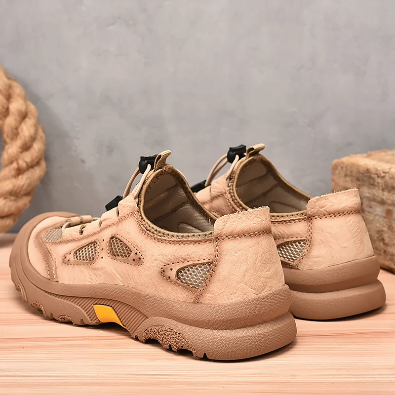 HIKEUP Handmade Leather Casual Men Shoes Design Sneakers Comfortable Classic Men's casual shoes Famous Brand High Quality