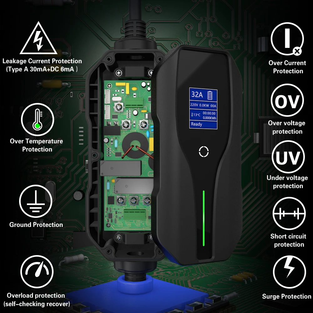 Портативное зарядное устройство для электромобилей тип 2 1 Тип 32A EVSE с вилкой