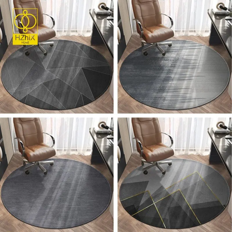 

Grey Round Floor Rug for Office Swivel Chair Decore Non-Slip Carpets Living Room Bedroom Sofa Coffee Tables Area Mats Washable
