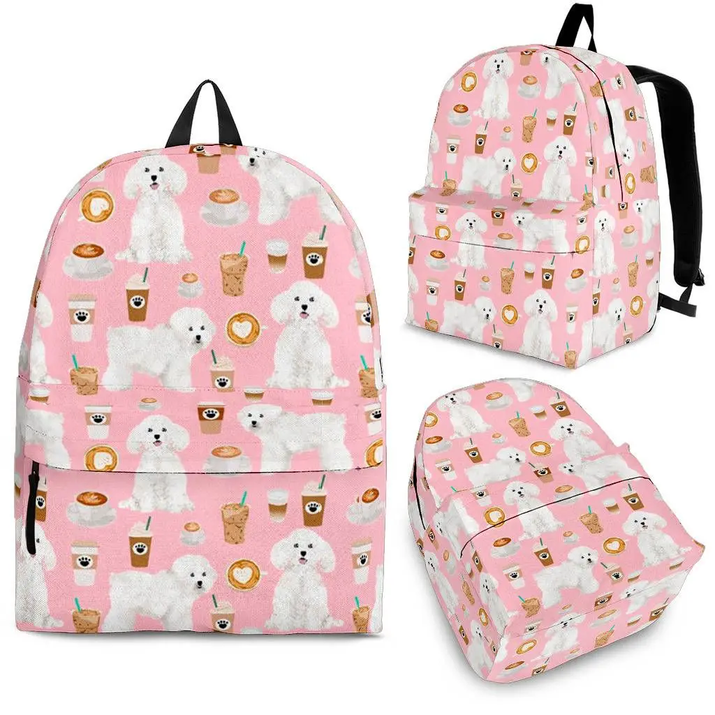 

YIKELUO Bichon Frize Coffee Design Durable Brand Backpack For Girl Comfortable Adjustable Shoulder Strap Student Textbook Bag