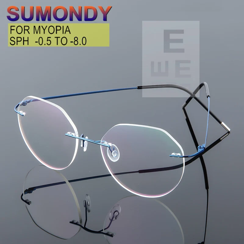 

Rimless Myopia Glasses Prescription -0.5 to -8.0 Men Women Spectacles Anti Blue Ray Photochromic Short Sighted Astigmatism UF173