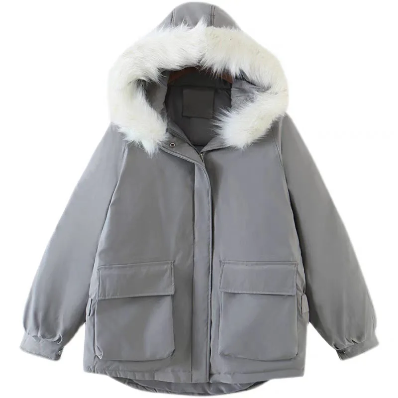 Fashion Lapel Parker Cotton Jacket Women's Fashion Ladies Winter Clothes Thick Hooded Warm Loose Down Cotton Jacket Coat Women