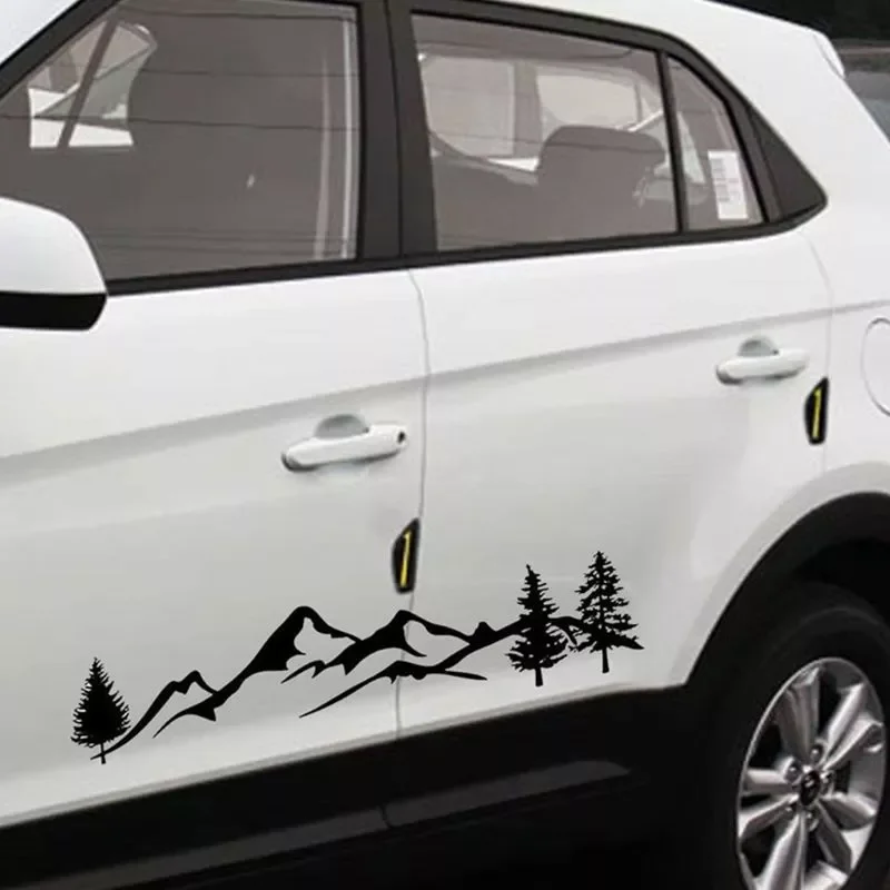 For SUV RV Camper Offroad 1pc 100cm Black/White Tree Mountain Car Decor PET Reflective Forest Car Sticker Decal