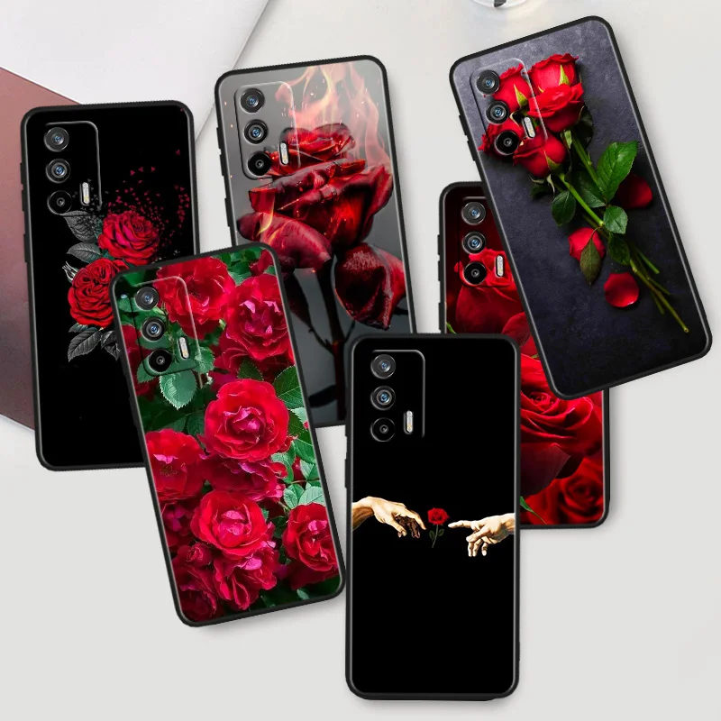

Beautiful Red Roses Phone Case For OPPO Realme Q5i Q5 Q3S 10 9i 8i 7i 6 5 Narzo 50i 50A 50 30 Pro Plus Black Cover