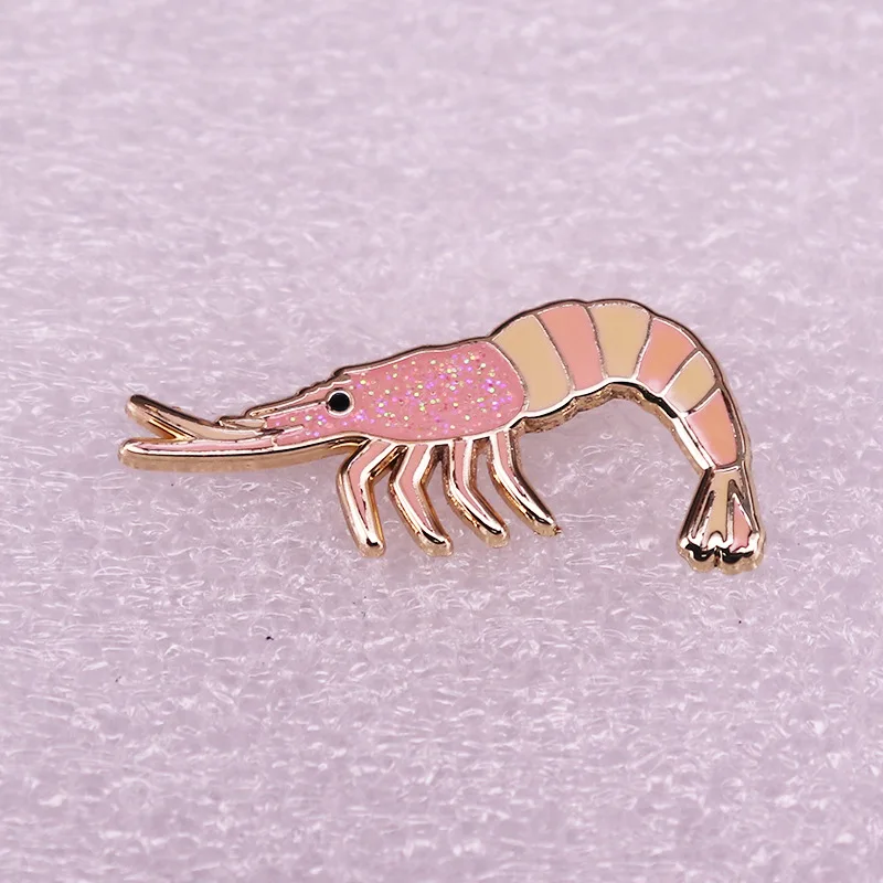 

Cute Shrimp Glitter Metal Enamel Clothes Hat Bag Coats Lapel Badge Brooch Pin
