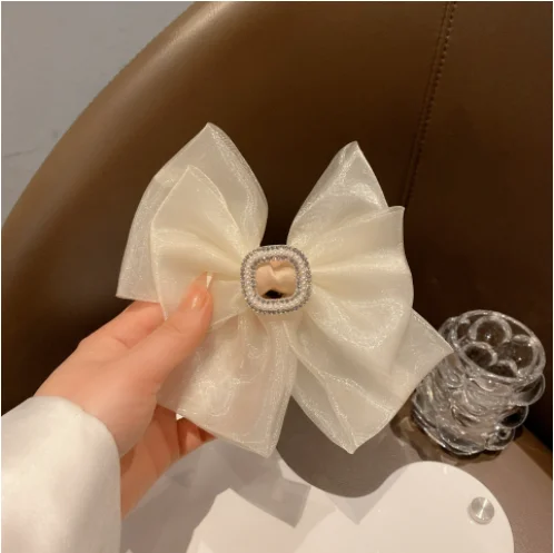 

Organza Pearl Large Bow With Diamonds Rhinestone Hair Clip hairpins