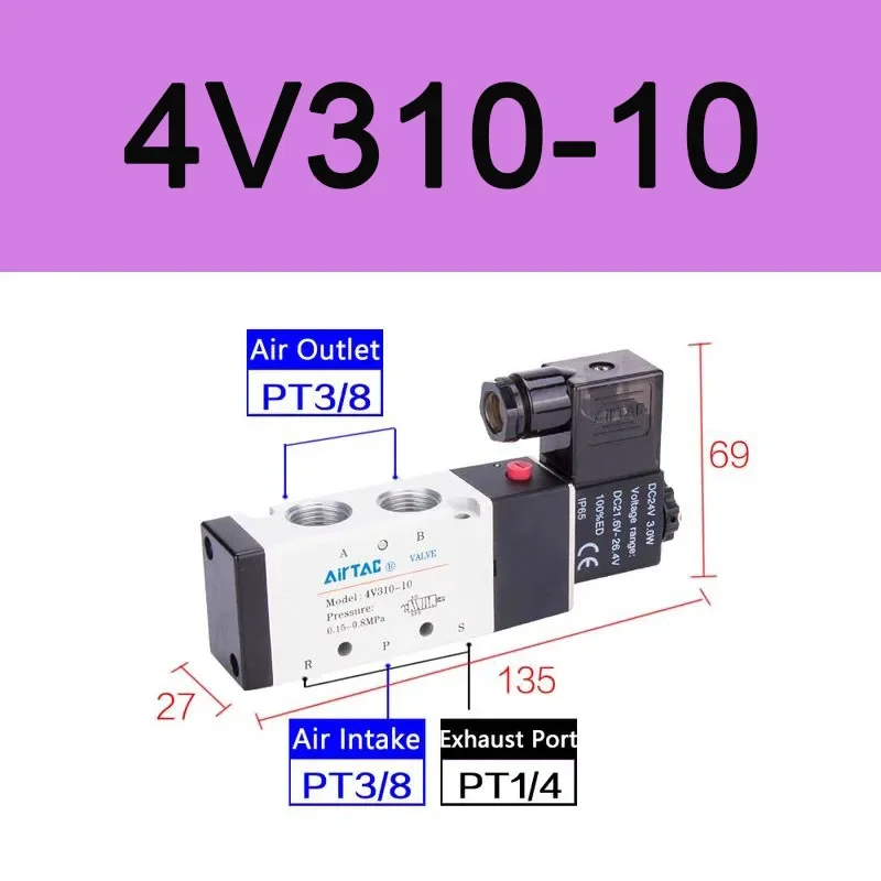 

AirTAC 4V110-06 4V210-08 4V310-10 4V410-15 Пневматический электрический электромагнитный клапан управления направлением Электромагнитный клапан 12 В 24 В 110 В 220 В