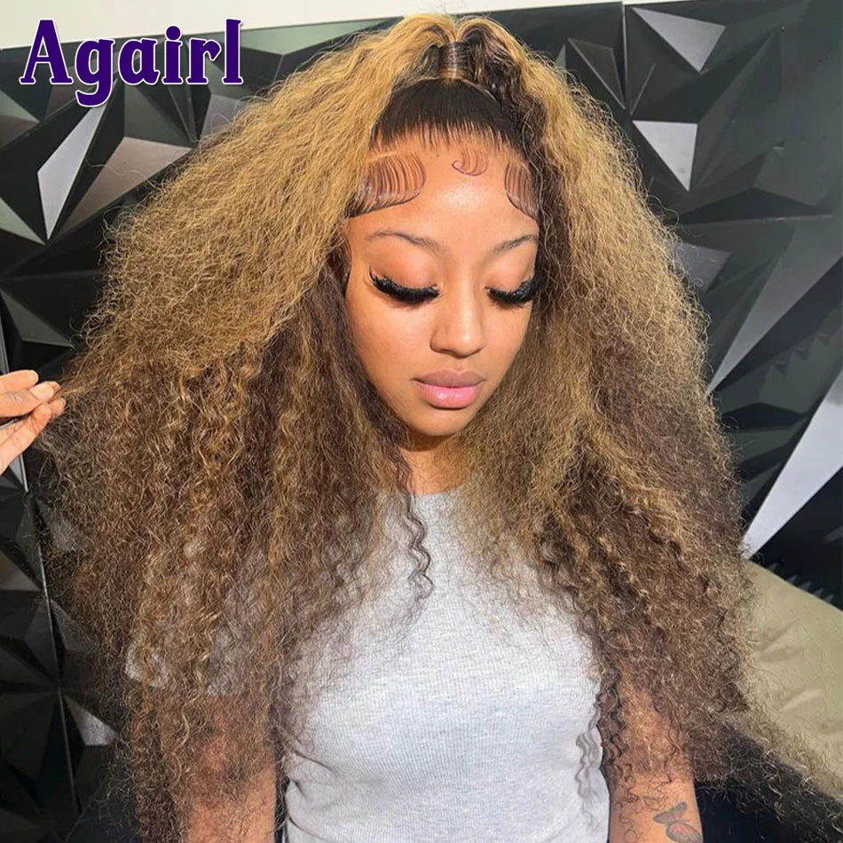 

Khaki Highlight 13x4 Glueless Lace Front Wig Blonde Brown Jerry Curly 13x6 Frontal Wig Brazilian Kinky Curly 5X5 Human Hair Wigs