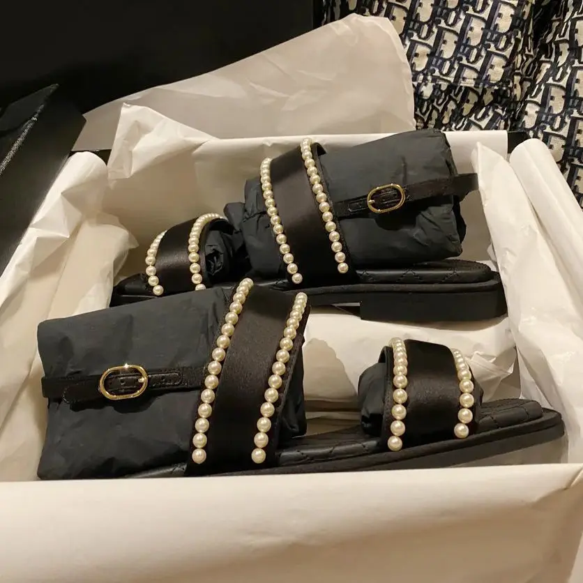 

Сандалии женские с открытым носком, маленькие очаровательные жемчужные, повседневная обувь на плоской подошве, корейский стиль, весна-лето