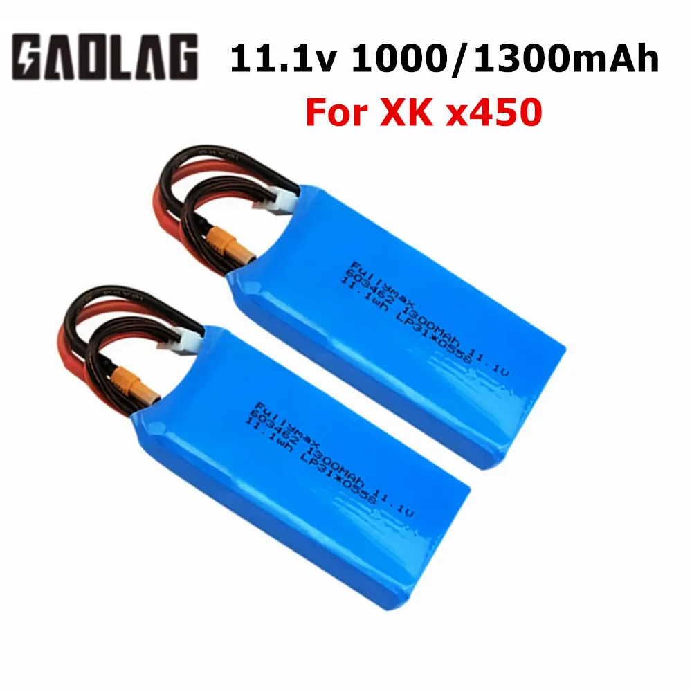 Фото 3S 11,1 В Lipo аккумулятор для XK x450 FPV RC самолетов запасные части 11,1 В 1100 мАч/1300 мАч аккумуляторы для x450 №1