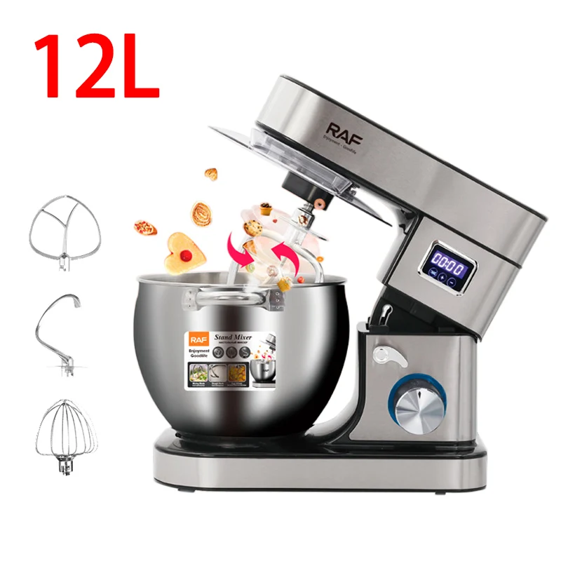 12L Stand Mixer Kitchen Aid Food Blender Cream Whisk Cake Dough Mixers With Bowl Stainless Steel Chef Machine Charm