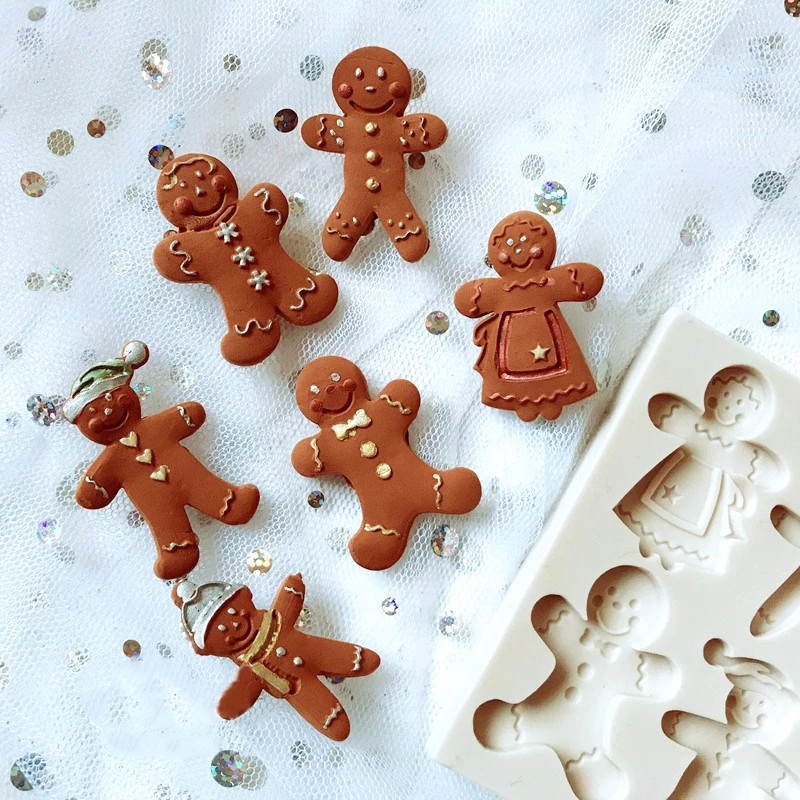 

Christmas Gingerbread Man Cake Mold Silicone 2021 Christmas Series Mold Fondant Chocolate Candy Soap Moulds Baking Cake Tools