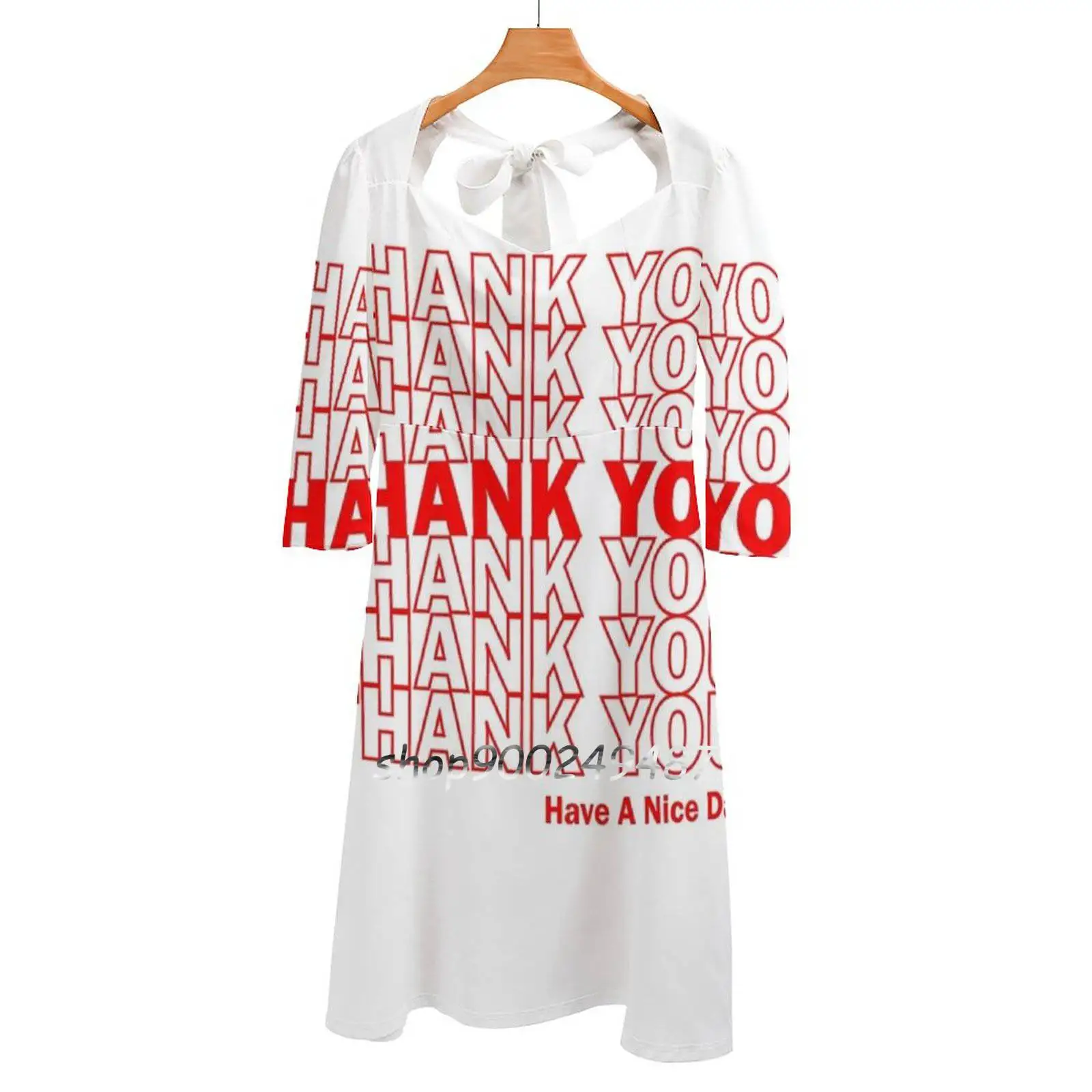 

Thank You Bag Design Square Neck Dress Sweet Summer Dress Women Elegant Halter Print Dress Shopping Thank You Thank You